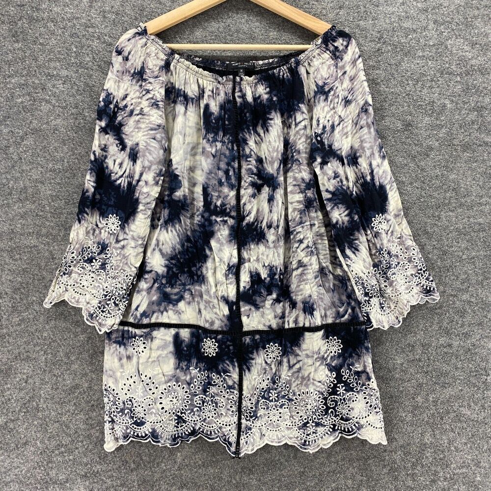 Romeo & Juliet Couture Blouse Women M Medium Blue Colorblock 3/4 Sleeve Lined